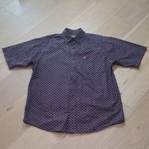 EUC Ariat Shirt Men's sz M Blue Geometric Short Sleeve Button Up Shirt